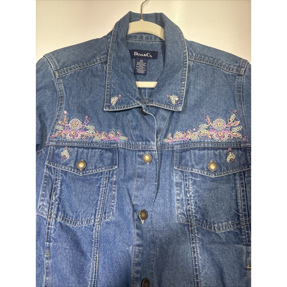 Vtg Womens Denim & Co Jean Jacket Sz 2X Floral Embroidered Light Weight - Picture 2 of 16